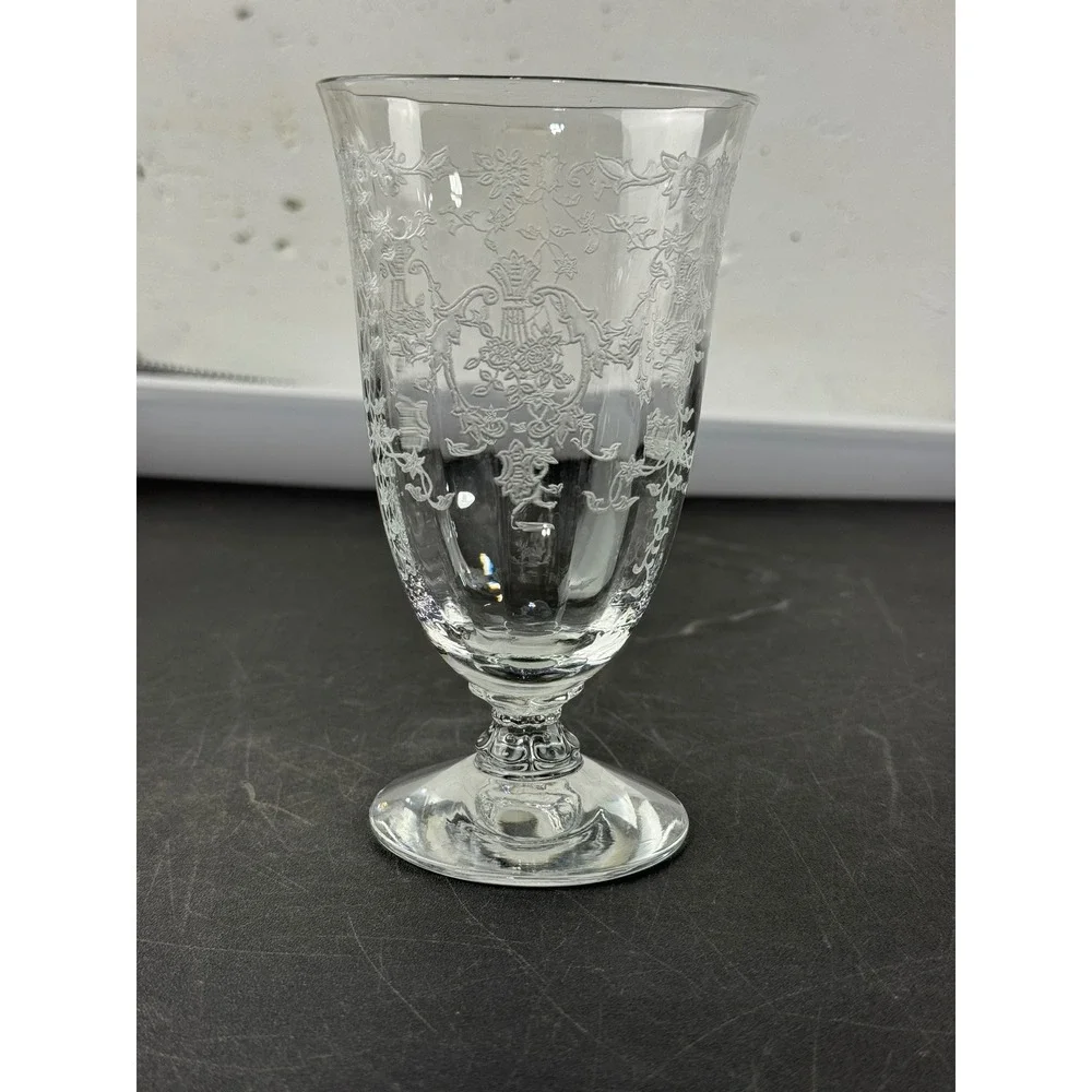Fostoria Navarre Etched Glass Goblet Clear Crystal Footed Water Tea Glass 6 Inch
